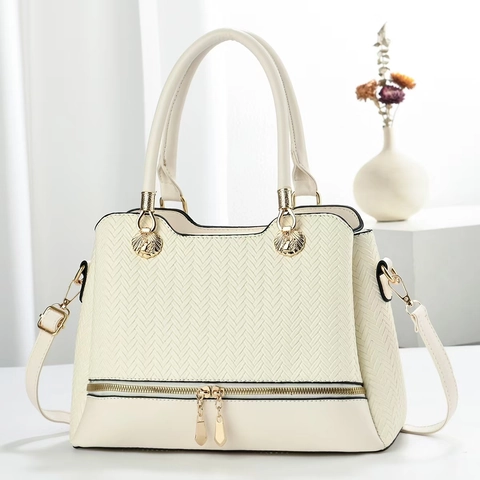 Gewebte PU Leder Handtasche Große Kapazität Tragetasche Mit Abnehmbarem Gurt Goldene Hardware Damen Alltag