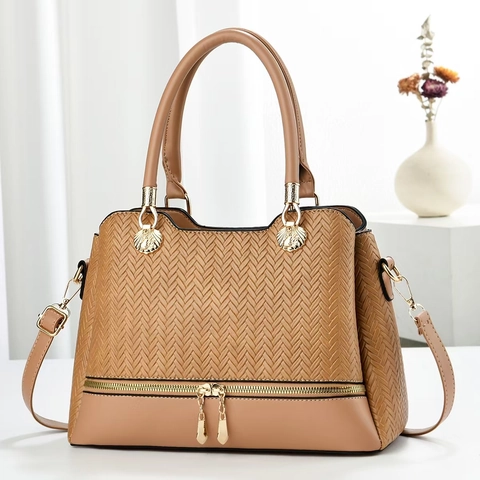 Gewebte PU Leder Handtasche Große Kapazität Tragetasche Mit Abnehmbarem Gurt Goldene Hardware Damen Alltag