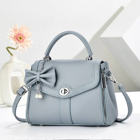 Vintage Women PU Leather Crossbody Bag Fashion Lychee Pattern Small Square Bag With Bow Artificial Pearl Pendant Handbag For Lady