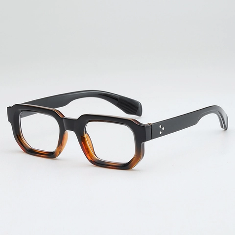 Retro Square Eyeglasses Frames PC Plastic Rivet Decoration Plain Glasses Unisex Clear Lens Frame Fashion Accessory