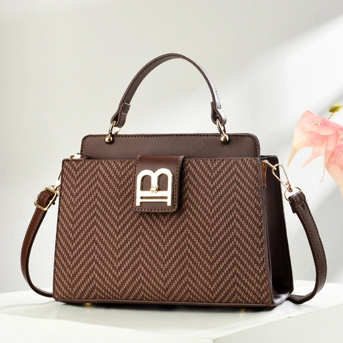 Bolso De Mano Para Mujer De Cuero PU Tejido Patrón De Espiga Hebilla Con Logo B Moda Bandolera
