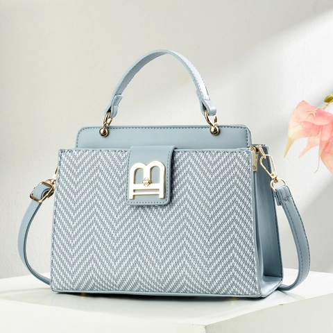 Bolso De Mano Para Mujer De Cuero PU Tejido Patrón De Espiga Hebilla Con Logo B Moda Bandolera