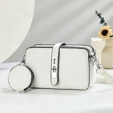 Borsa Tracolla Donna Pelle PU Opaca Borsa Fotocamera Chic Con Portamonete Rotondo Doppia Cerniera Borsa Spalla Versatile Retro