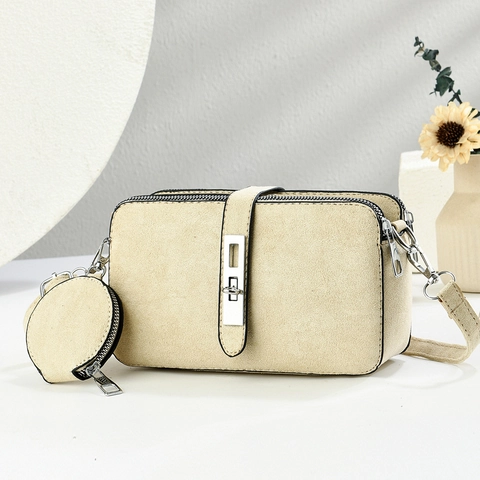 Borsa Tracolla Donna Pelle PU Opaca Borsa Fotocamera Chic Con Portamonete Rotondo Doppia Cerniera Borsa Spalla Versatile Retro