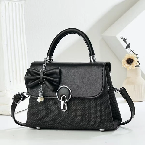 Borsa A Mano Donna Con Fiocco Pelle PU Trama Intrecciata Pendente Perla Artificial Borsa A Tracolla Urbana Semplice Elegante Quotidiana