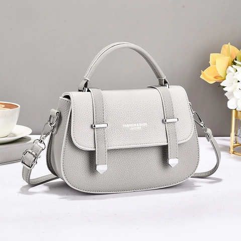 Borsa A Mano Chic In Pelle PU Borsa A Tracolla Trama Litchi Manico Superiore Tracolla Regolabile Hardware Argento Da Donna
