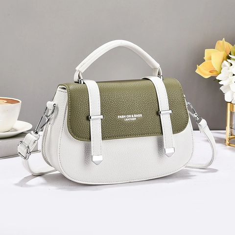 Borsa A Mano Chic In Pelle PU Borsa A Tracolla Trama Litchi Manico Superiore Tracolla Regolabile Hardware Argento Da Donna
