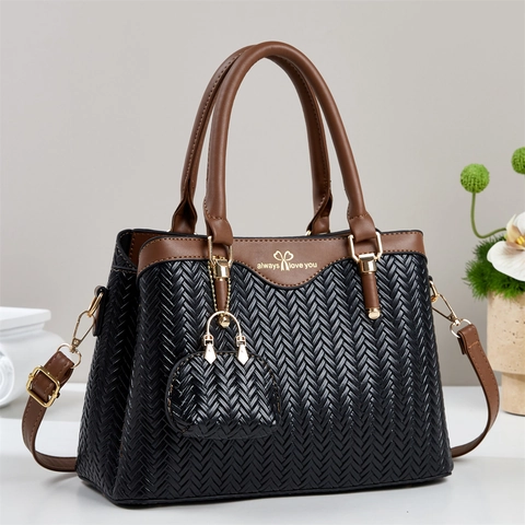 Gewebte PU Leder Handtasche Und Mini Münzbörse Große Kapazität Schultertasche Elegante Trendige Für Frauen