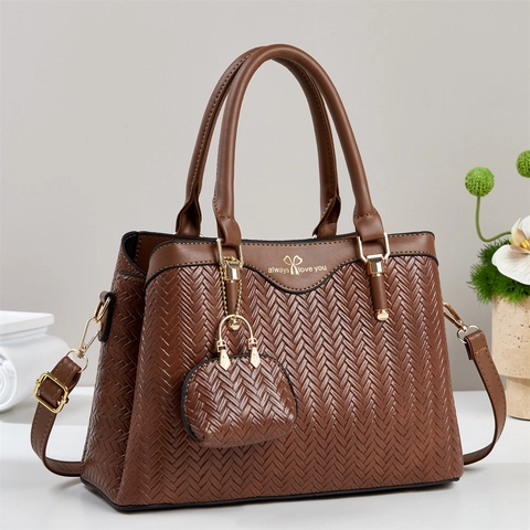 Gewebte PU Leder Handtasche Und Mini Münzbörse Große Kapazität Schultertasche Elegante Trendige Für Frauen