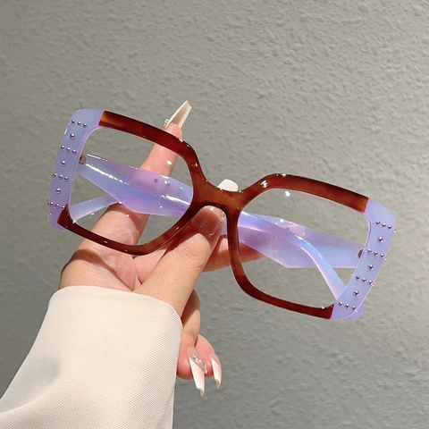 Vintage Square Frame Anti Blue Light Glasses PC Plastic Rivet Stud Decoration Punk Contrast Color Fashion Eyeglasses