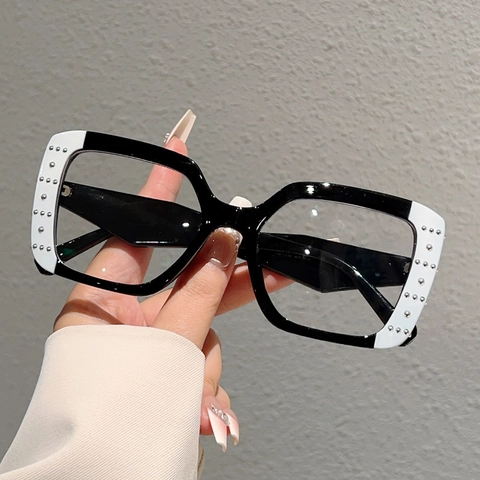 Vintage Square Frame Anti Blue Light Glasses PC Plastic Rivet Stud Decoration Punk Contrast Color Fashion Eyeglasses