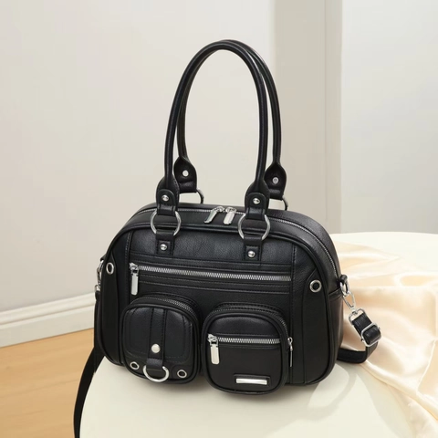 Bolso De Mano Moto Con Múltiples Bolsillos Para Mujer Cuero PU Gran Capacidad Retro Hombro Messenger Bag Estilo Y2K Satchel