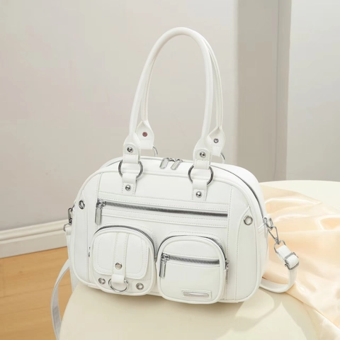 Bolso De Mano Moto Con Múltiples Bolsillos Para Mujer Cuero PU Gran Capacidad Retro Hombro Messenger Bag Estilo Y2K Satchel