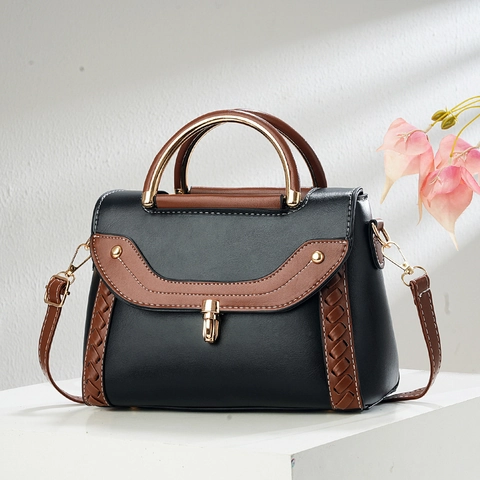 Sac À Main Rétro En Cuir PU Pour Femmes Color Block Détail Tissé Poignée En Métal Sac À Bandoulière Style Vintage