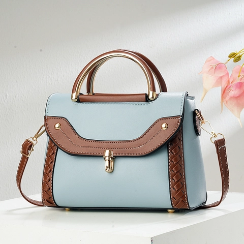 Sac À Main Rétro En Cuir PU Pour Femmes Color Block Détail Tissé Poignée En Métal Sac À Bandoulière Style Vintage