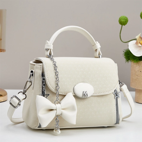 Sac À Bandoulière Femme Cuir PU Texture Tissée Nœud Chaîne De Künstliche Perles Élégant Sac Carré Quotidien Décontracté