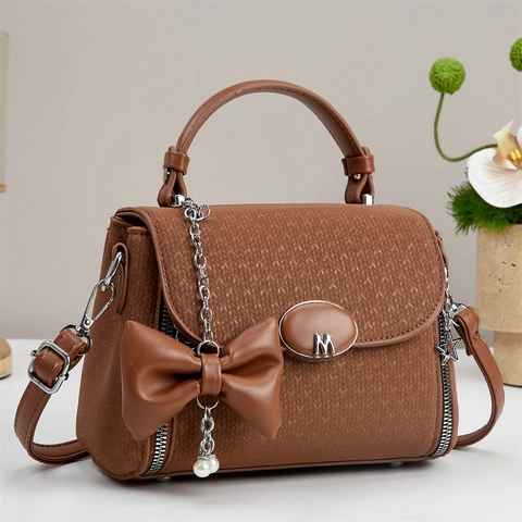 Sac À Bandoulière Femme Cuir PU Texture Tissée Nœud Chaîne De Künstliche Perles Élégant Sac Carré Quotidien Décontracté