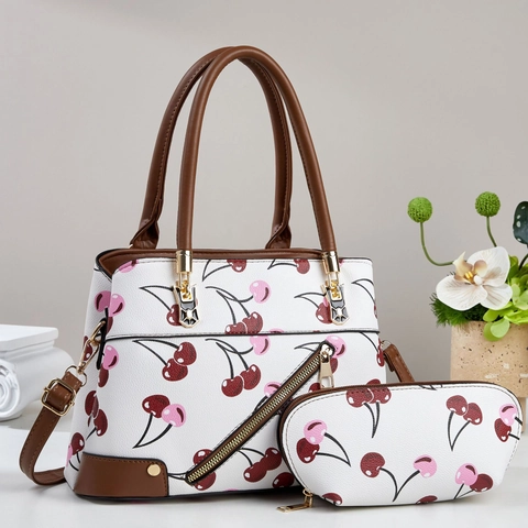 Borsa A Mano E Pochette Con Stampa Ciliegie In Pelle PU Borsa Tote Con Tracolla Dolce Chic Versatile Per Donna