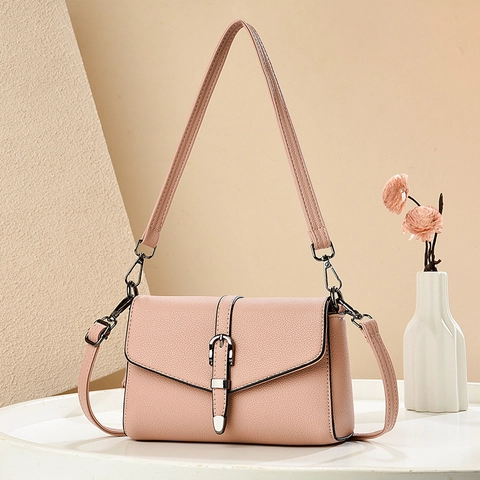 Women Crossbody Bag PU Leather Litchi Pattern Flap Small Square Shoulder Bag With Top Handle And Horseshoe Buckle