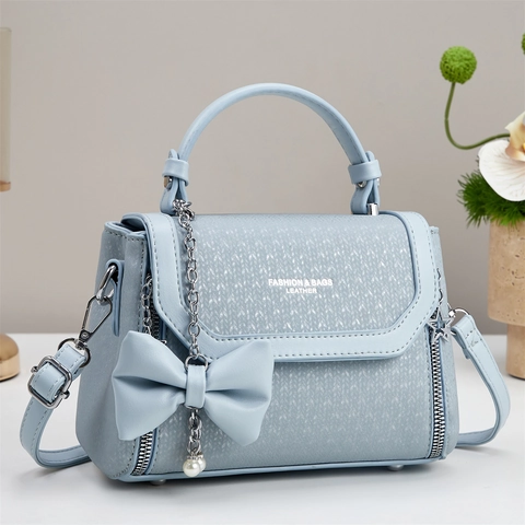 Bolso De Mano De Mujer De Cuero PU Bolso De Hombro Lazo Grande Colgante De Perla Artificial Cadena Textura Tejida Bolso Cruzado