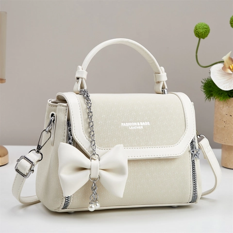 Bolso De Mano De Mujer De Cuero PU Bolso De Hombro Lazo Grande Colgante De Perla Artificial Cadena Textura Tejida Bolso Cruzado