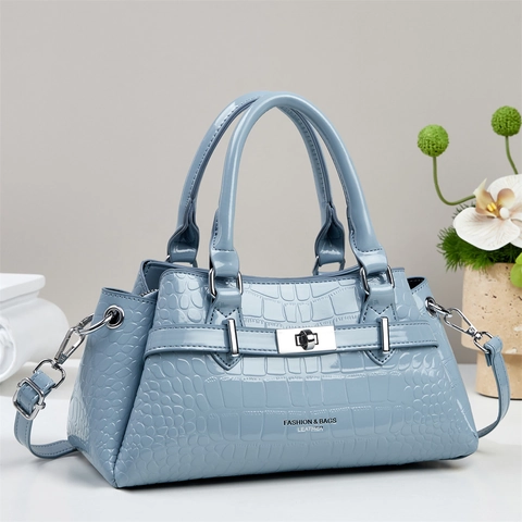 Borsa A Mano Donna Retro In Ecopelle Lucida Stampa Coccodrillo Borsa A Tracolla Versatile Da Pendolare Con Chiusura Argento