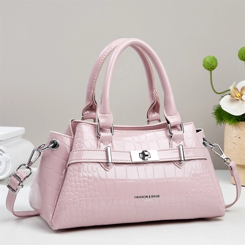 Borsa A Mano Donna Retro In Ecopelle Lucida Stampa Coccodrillo Borsa A Tracolla Versatile Da Pendolare Con Chiusura Argento