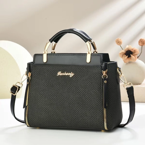 Damen Handtasche Umhängetasche PU Leder Gewebte Textur Tragegriff Goldene Hardware Pendeln Mode Satchel