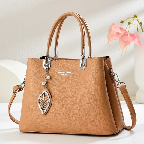 Borsa A Mano Da Donna In Pelle PU Trama Lychee Borsa A Tracolla Con Ciondolo Foglia Perla Artificial Elegante Versatile Alla Moda
