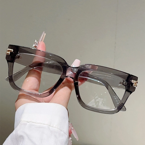 Retro Quadratische Anti-Blaulicht-Brille PC-Material Gold-Metall-Akzent Transparente Gläser Modebrille Für Damen