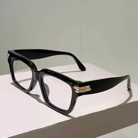 Retro Quadratische Anti-Blaulicht-Brille PC-Material Gold-Metall-Akzent Transparente Gläser Modebrille Für Damen