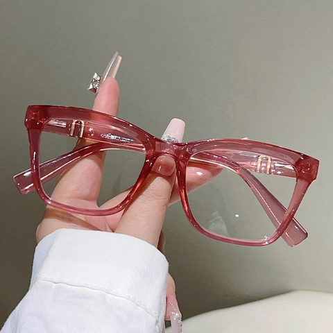 Women Blue Light Blocking Glasses Square PC Frame With Gold Metal Decor Fashion Commute Clear Lens Eyewear