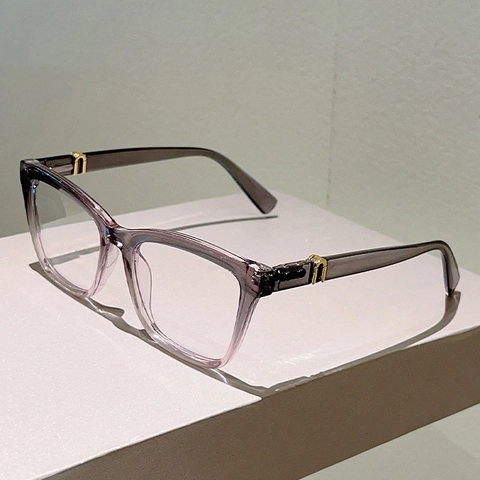 Women Blue Light Blocking Glasses Square PC Frame With Gold Metal Decor Fashion Commute Clear Lens Eyewear