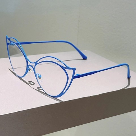 Occhiali Anti Luce Blu Gatto Montatura Farfalla Cava In Metallo Occhiali Decorativi Per Donne Moda Chic