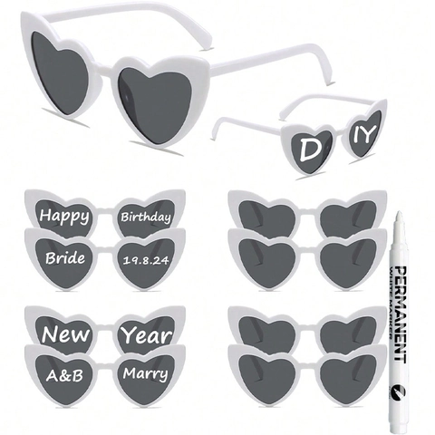 Occhiali Da Sole A Cuore DIY E Pennarello Bianco Permanente Montatura PC Moda Per Matrimonio Compleanno Festa Novità