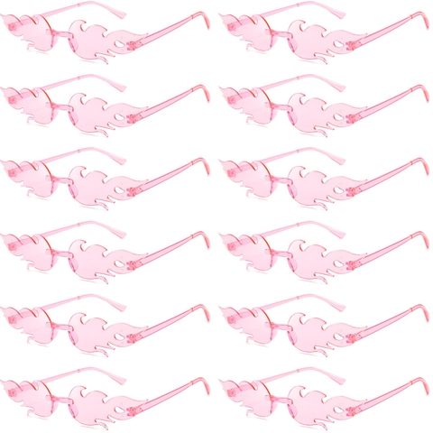 Flame Shaped Rimless Sunglasses For Women Men Funky Rave Party Novelty Glasses UV400 PC Lens Fashion Y2K Eyewear