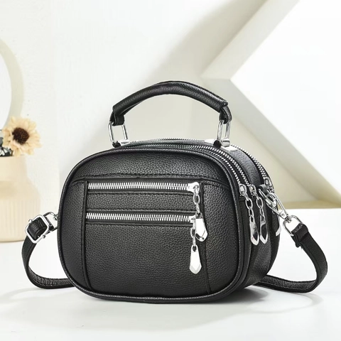 Bolso Bandolera Mini De Capas Múltiples Con Cremallera Patrón Lichi Bolso De Mano Cuero PU Urbano Simple Para Mujeres