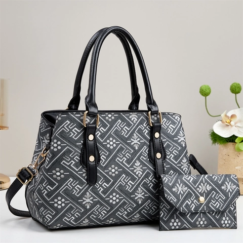 Damen Handtasche Und Geldbörse Mit Geometrischem Blumenmuster PU Leder Bucket Bag Mit Verstellbarem Schultergurt Für Den Alltag