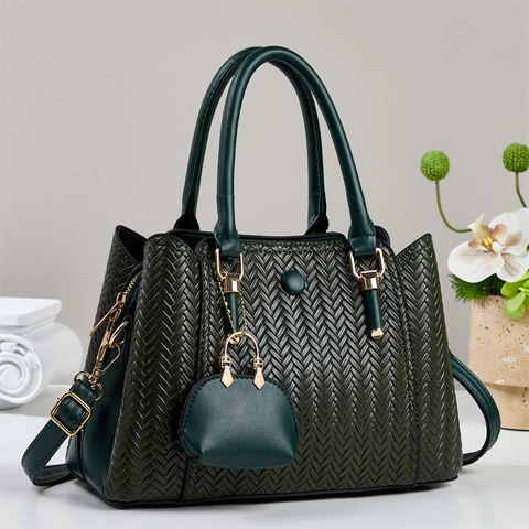 Gewebte Handtasche Damen PU Leder Große Kapazität Schultertasche Mit Mini Münzbeutel Anhänger Elegant Pendler