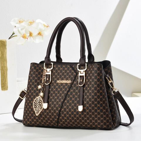 Dames Handtas PU Leer Color Block Monogram Letterprint Schoudertas Grote Capaciteit Bladhanger Afneembare Riem