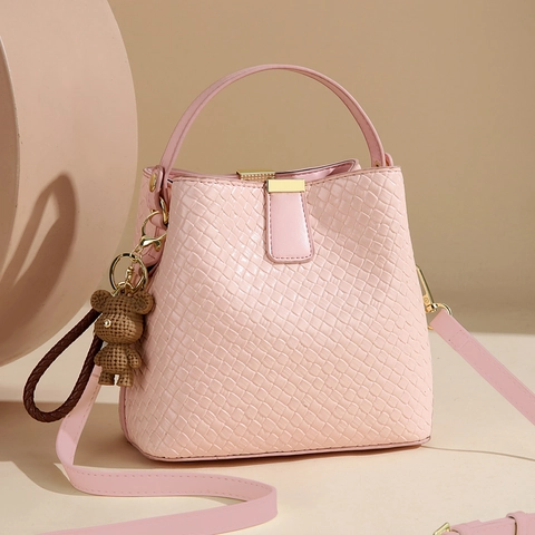 Borsa A Secchiello In Pelle PU Vintage Donna Moda Tracolla Borsa A Mano Con Manico E Accessorio Ciondolo Orso