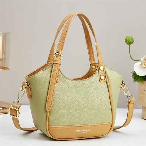 Women Handbag Lychee Texture PU Leather Color Block Large Capacity Crossbody Bag For Commuter Daily Fashion Tote