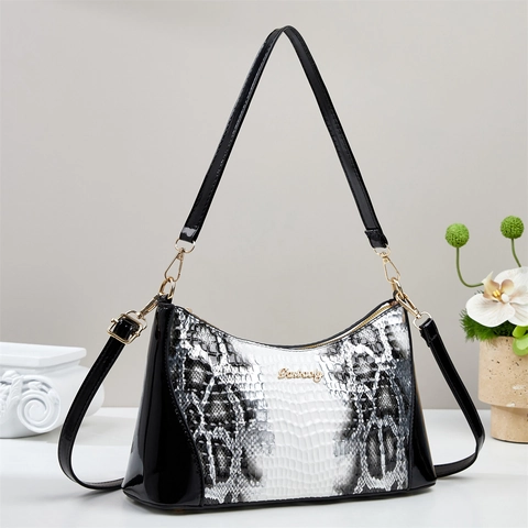 Luxus Geprägte PU Leder Damen Unterarmtasche Schlangen Krokodil Muster Retro Umhängetasche Gold Metall Logo Kette Handtasche Geldbörse