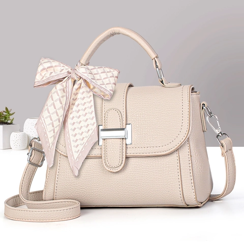 Vintage Women PU Leather Handbag Litchi Grain Crossbody Bag With Scarf Decor Flap Square Shoulder Bag For Daily Use