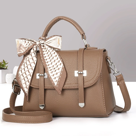 Sac À Main Femme Motif Litchi Cuir PU Grande Capacité Sac Bandoulière Avec Foulard En Satin Élégant Style Rétro Cadeau Fête Des Mères