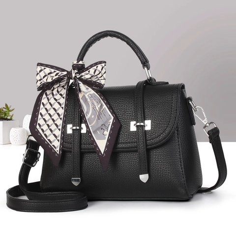 Sac À Main Femme Motif Litchi Cuir PU Grande Capacité Sac Bandoulière Avec Foulard En Satin Élégant Style Rétro Cadeau Fête Des Mères