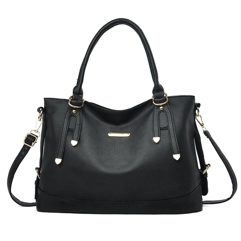 Women Large Capacity Tote Bag Lychee Pattern PU Leather Handbag With Detachable Shoulder Strap Commuter Style