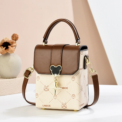 Mini Borsa A Tracolla Alla Moda Pelle PU Verticale Quadrata Stampa Cartone Animato Borsa Per Cellulare Per Donna