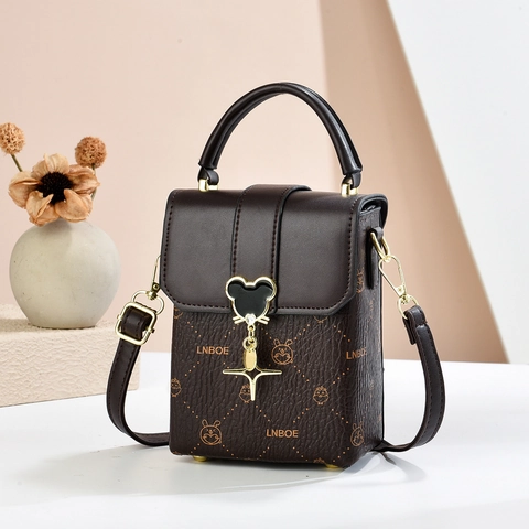 Mini Borsa A Tracolla Alla Moda Pelle PU Verticale Quadrata Stampa Cartone Animato Borsa Per Cellulare Per Donna