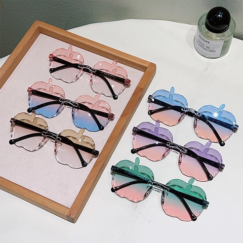 Kinder Sonnenbrille Apfelform Rahmenlos Verlaufsgläser PC Material UV400 Schutz Modische Party Brille
